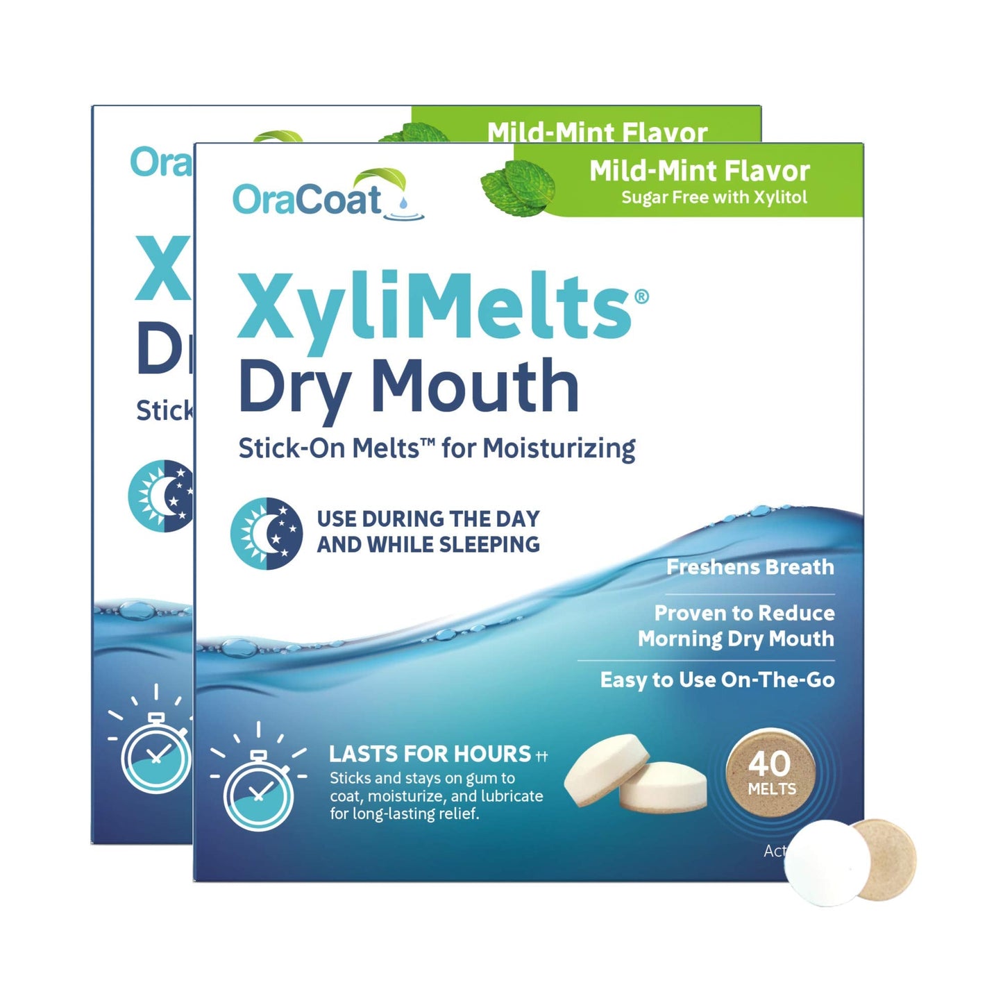 Oracoat XyliMelts Dry Mouth Discs – 80 Count Twin Pack, Sugar Free Xylitol, Mild Mint, 8-Hour Relief