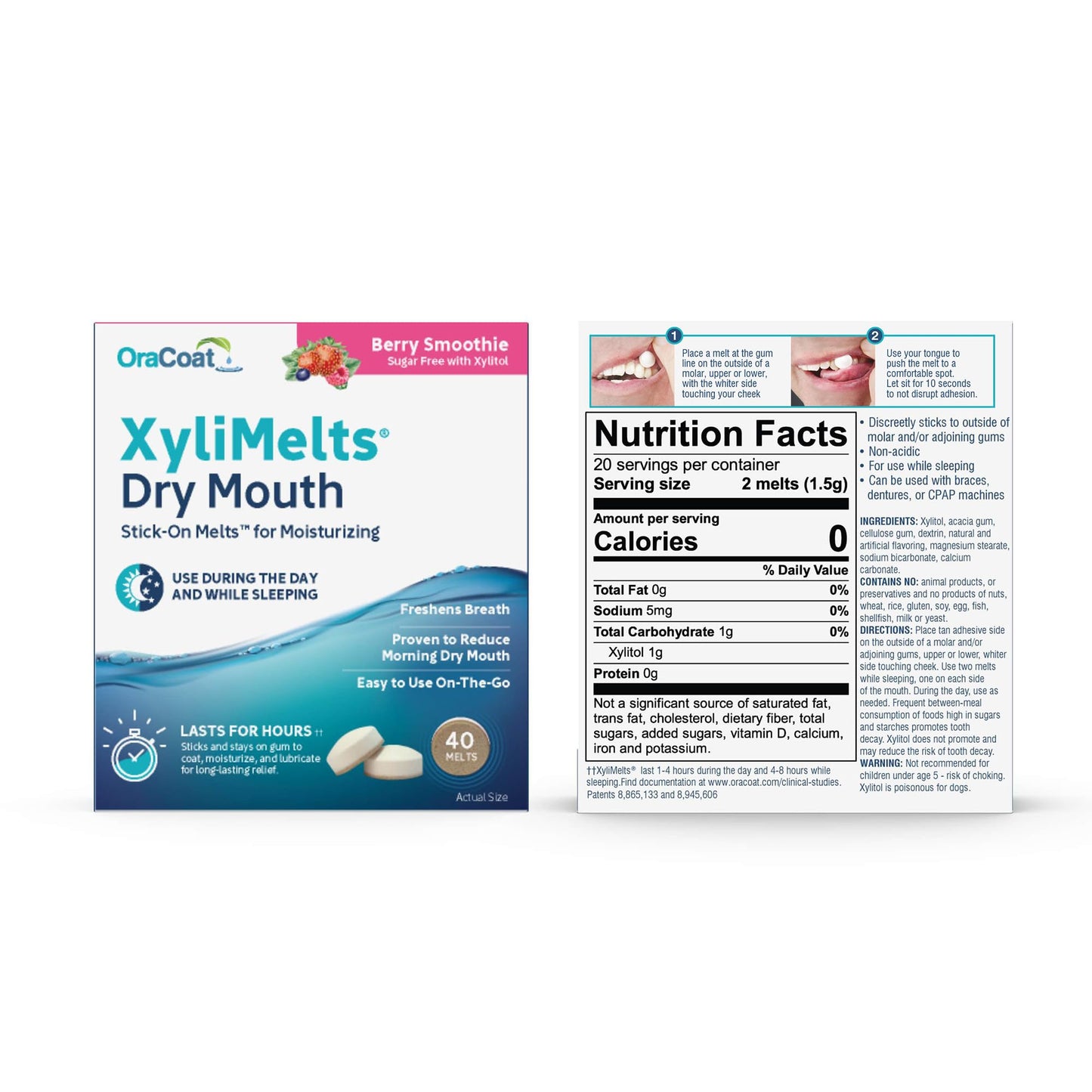 Oracoat XyliMelts – Dry Mouth Relief Discs, Berry Smoothie, Sugar Free with Xylitol, 40 Count, 8-Hour Relief