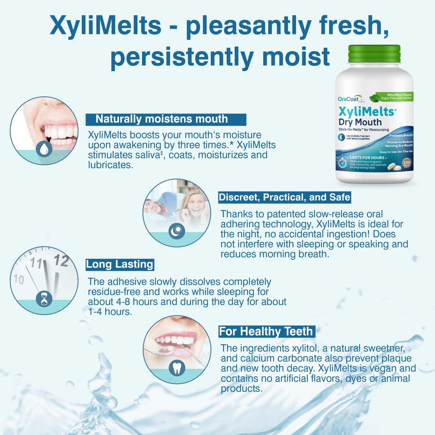 Oracoat XyliMelts Dry Mouth Discs – Sugar Free with Xylitol, Mint, 230 Count, 8-Hour Relief