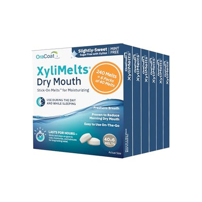 Oracoat XyliMelts for Dry Mouth – 8-Hour Relief, Sugar-Free Xylitol Discs (40 Count, 6 Pack)