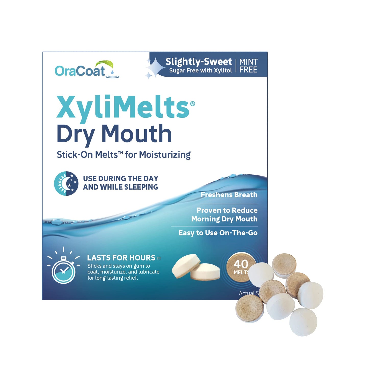OraCoat XyliMelts Dry Mouth Discs - Sugar Free, 8-Hour Relief (40 Count)