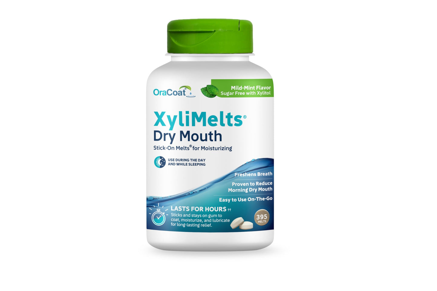 Oracoat XyliMelts for Dry Mouth Night Time or Day - Moisturizing Dry Mouth Adhering Discs, Sugar Free with Xylitol, 395 Count, Mint Flavor, 8-Hour Relief