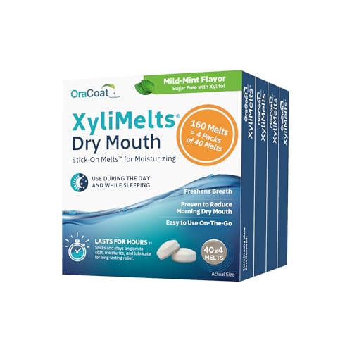 Oracoat XyliMelts Dry Mouth Relief – Day & Night Adhering Discs, 40 Count (Pack of 4), Sugar-Free Xylitol, Mild Mint, 8-Hour Relief