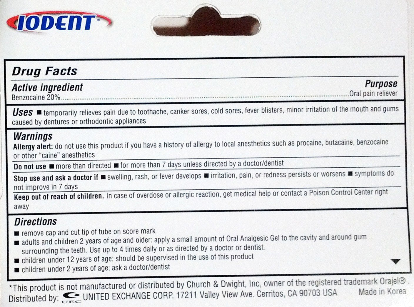 Oral Analgesic Gel 0.42 oz – Maximum Strength – Compare to Orajel | Iodent