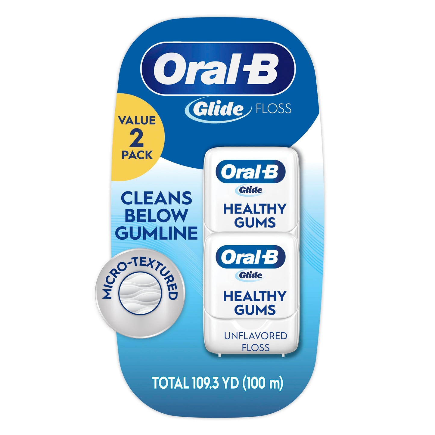 Oral-B Glide Healthy Gums Unflavored Floss — 2 Pack, 50m Each, Smooth & Shred-Resistant