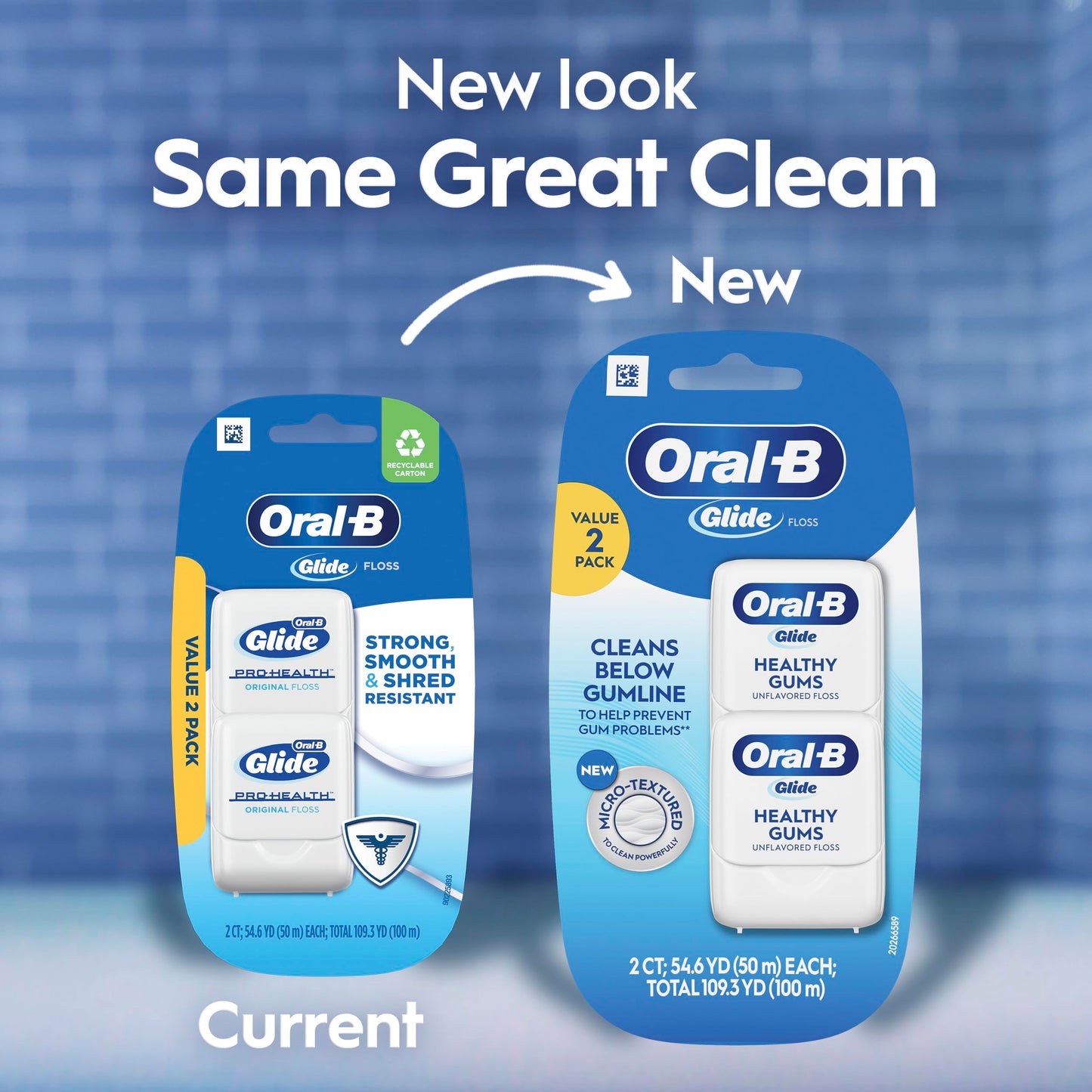 Oral-B Glide Healthy Gums Unflavored Floss — 2 Pack, 50m Each, Smooth & Shred-Resistant