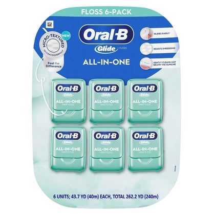 Oral-B Glide Mint All-in-One Dental Floss (Pack of 6) – 48 Yards Each | Dentist-Recommended
