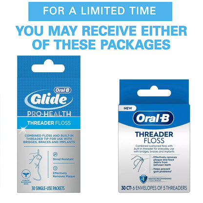 Oral-B Glide Threader Floss, 30-Count (Pack of 6) | Braces & Implants