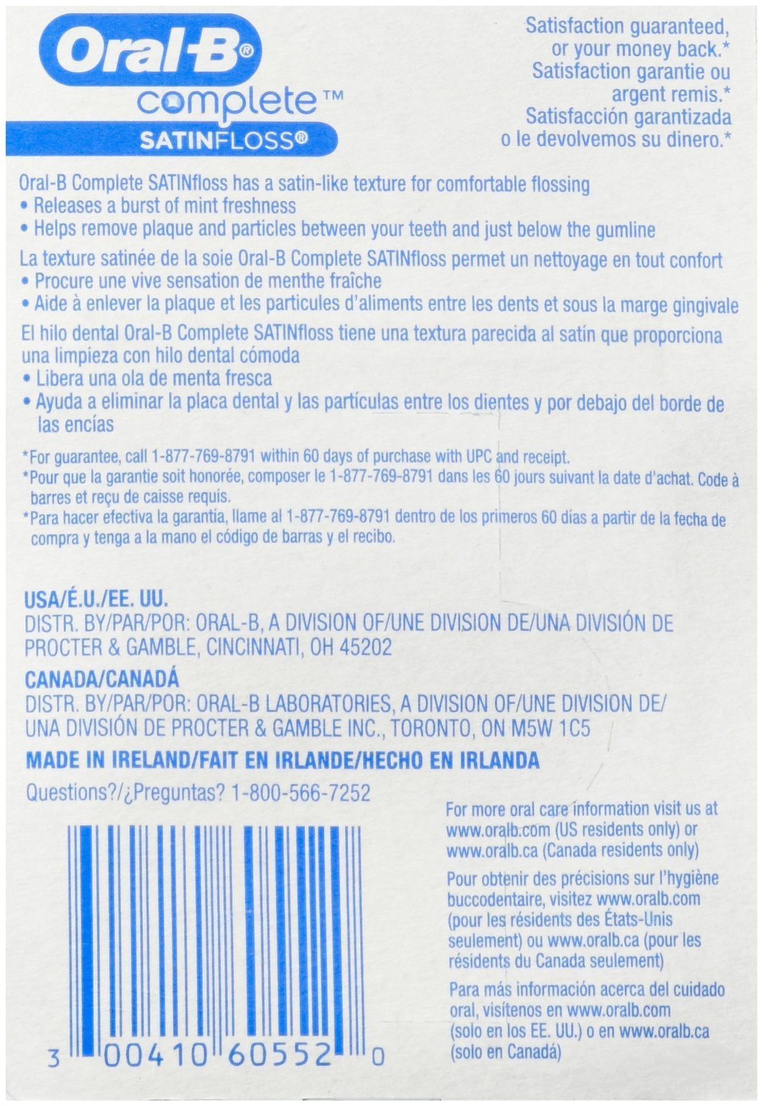 Oral-B Satin Floss Mint – 55 yd, 1 Count | Dental Floss