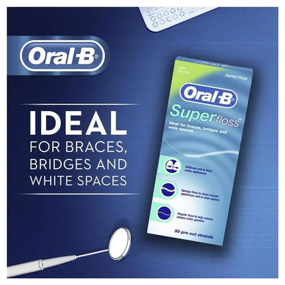 Oral-B Super Floss Mint, 50 Pre-Cut Strands, Pack of 3 – Removes Plaque Under Gumline