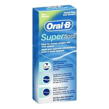 Oral-B Super Floss Mint – Pre-Cut Strands 50 ea, Pack of 18