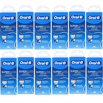 Oral-B Super Floss Pre-Cut Mint Strands, Threaders 50 Count per Pack, Pack of 12