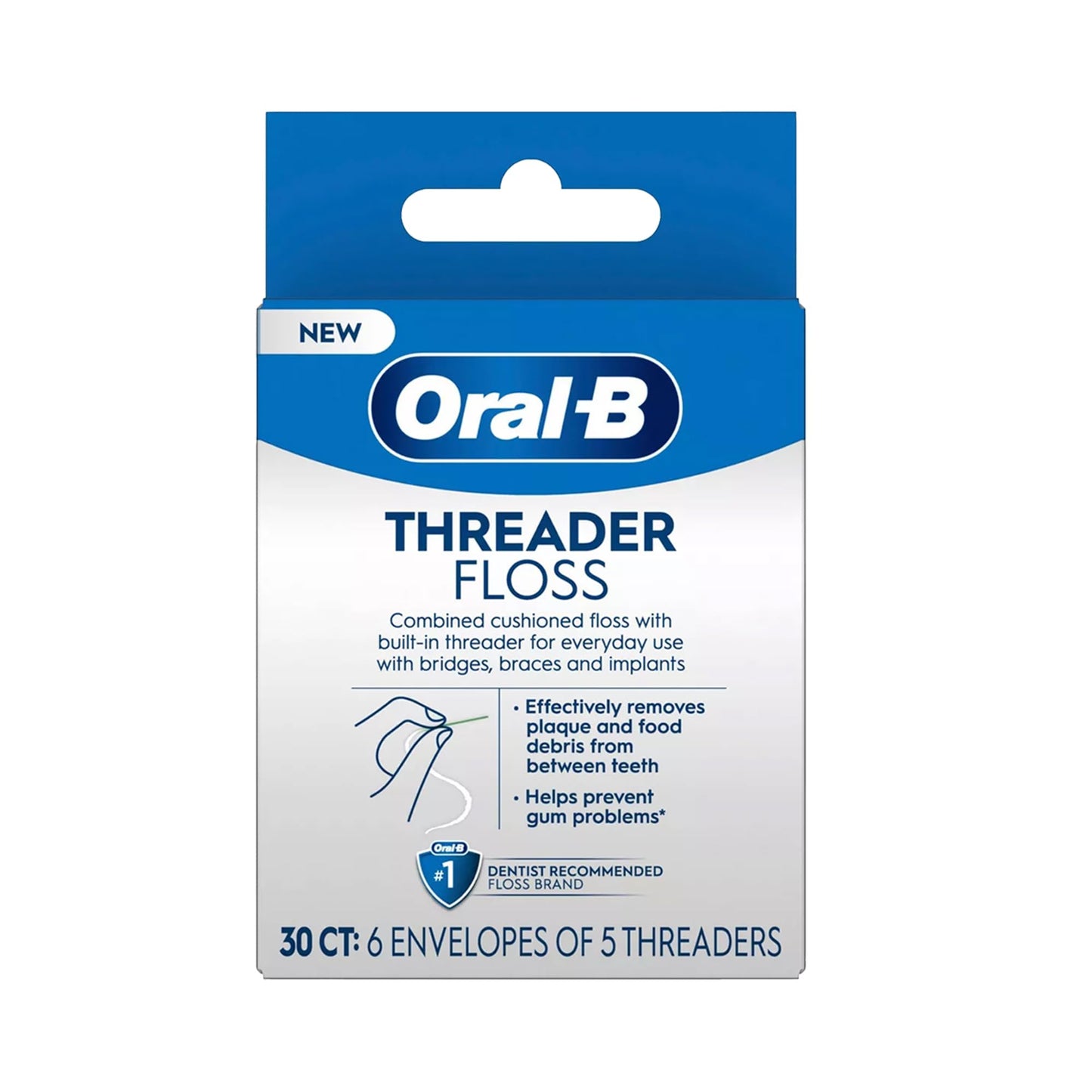 Oral-B Threader Floss – 30 Count with Built-In Threader for Braces, Bridges & Implants | Pack of 3