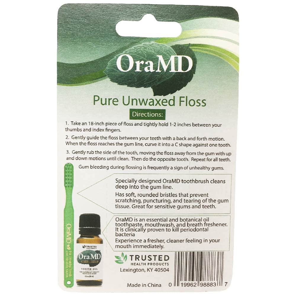 OraMD Oral Care Pure Unwaxed Dental Floss 54.6 Yards — PFOA-Free, Shred-Resistant, Unscented — 6 Pack