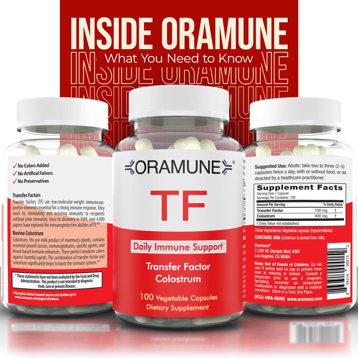 Oramune Transfer Factor & Colostrum Supplement | Bovine Colostrum Capsules for Immunity & Wellness - 100 Capsules