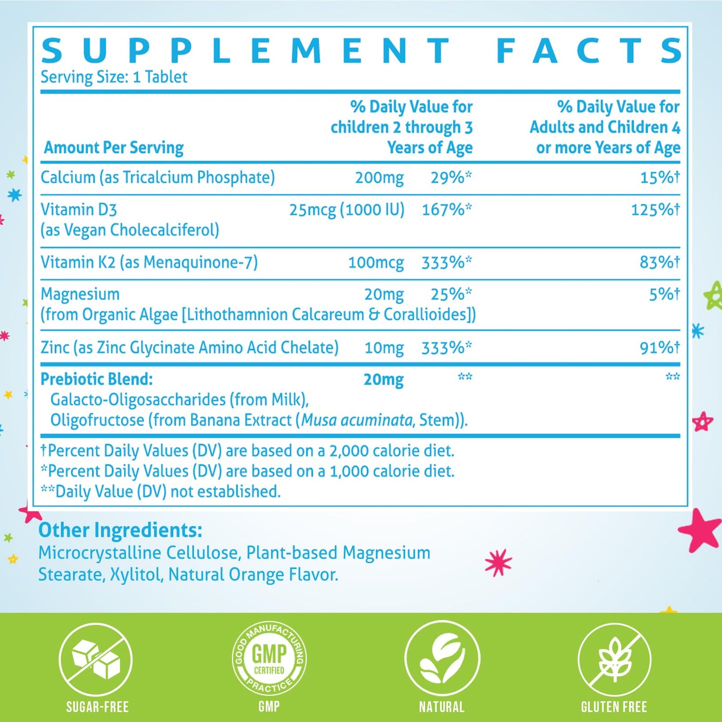 ChiQwench 500 mg Calcium + D3 & K2 with Zinc, Magnesium & Prebiotics – Orange Chewables for Kids’ Bone Health, Gluten Free, 120 Tabs
