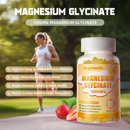 Magnesium Glycinate Gummies 1000mg - Sugar Free Magnesium Potassium Supplement with Vitamin D, B6, CoQ10 for Calm Mood & Sleep Support - 120 Orange Gummies 2 Pack