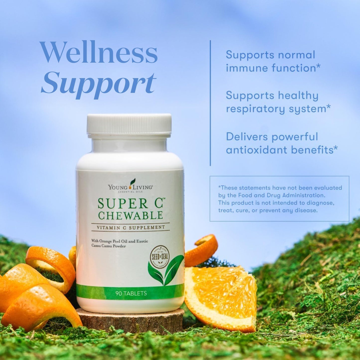 Young Living Super C Chewable Tablets 90ct – Vitamin C with Orange Essential Oil