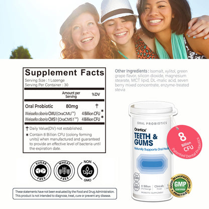 OraTicx Teeth & Gums Oral Probiotics – 8B CFU, Grape Flavor, 30 Lozenges (4-Pack)