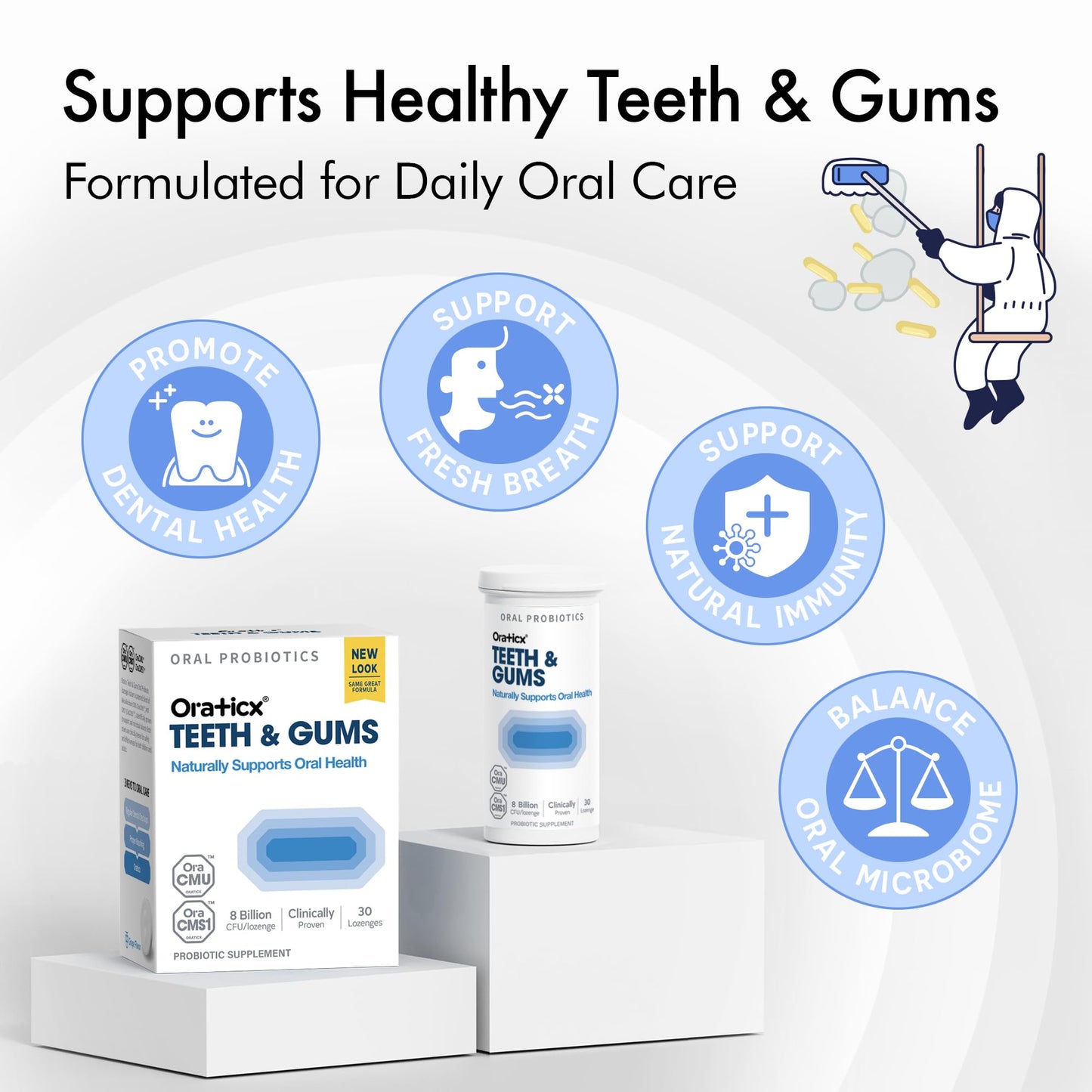 OraTicx Teeth & Gums Oral Probiotics – 8B CFU, Grape Flavor, 30 Lozenges (4-Pack)