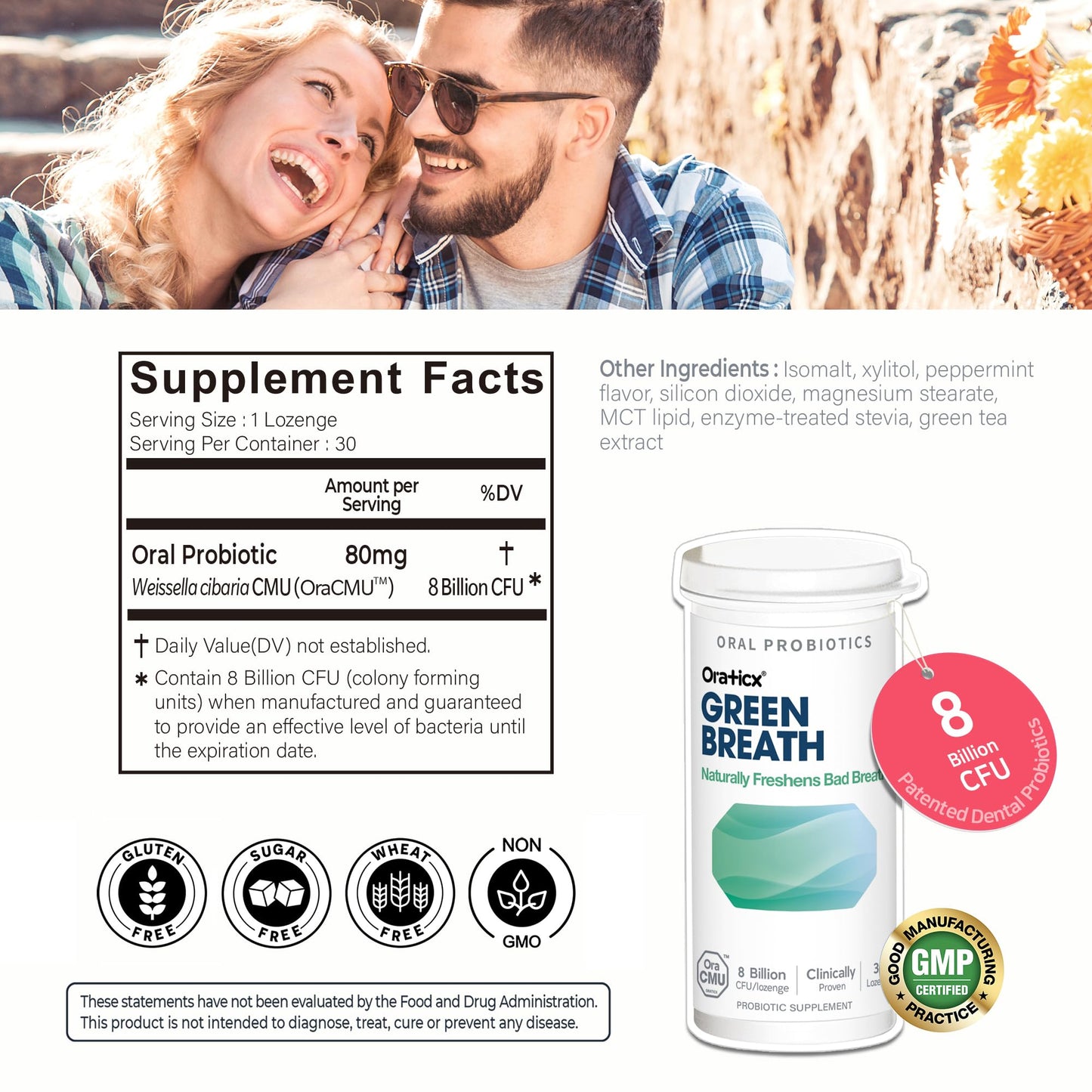 OraTicx Green Breath Probiotics – Mint Flavor, 8B CFU, 30 Lozenges