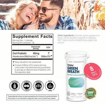 OraTicx Green Breath Probiotics – Mint Flavor, 8B CFU, 30 Lozenges