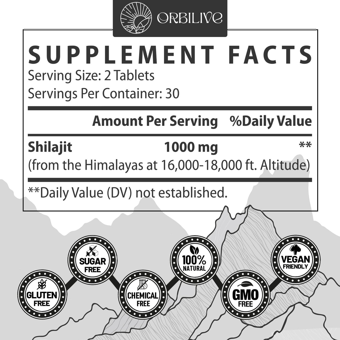 ORBILIVE Shilajit Tablets 1000 MG — Himalayan Organic, 180 Count