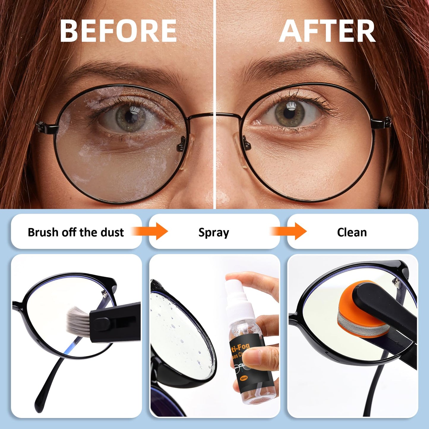 Ordilend Glasses Cleaner Kit – 24H Anti-Fog Spray, Microfiber Cloth & Repair Tools