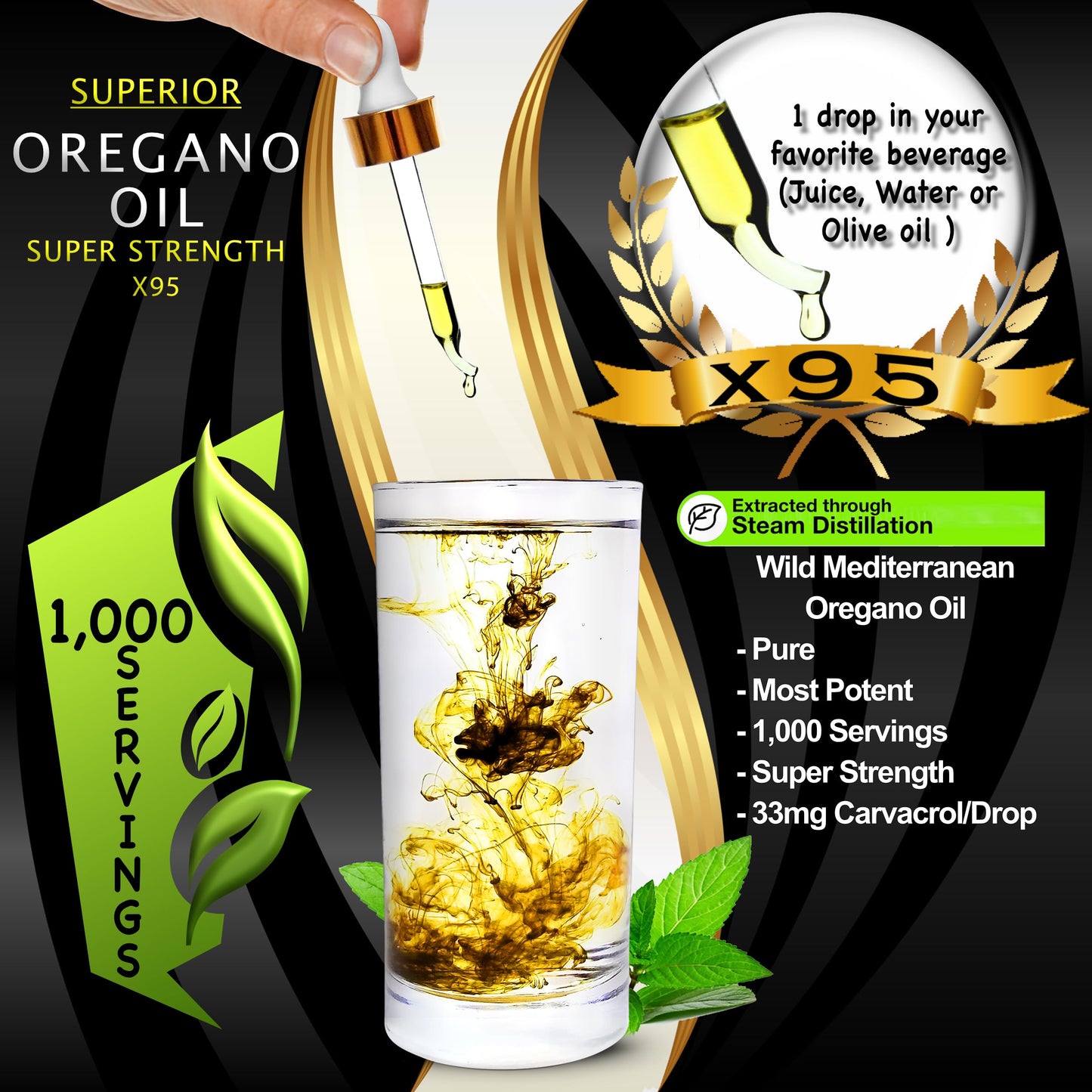 Superior Fulvic Humic X935 Organic Oregano Oil Drops – 1,000 Servings, 12-Month Supply