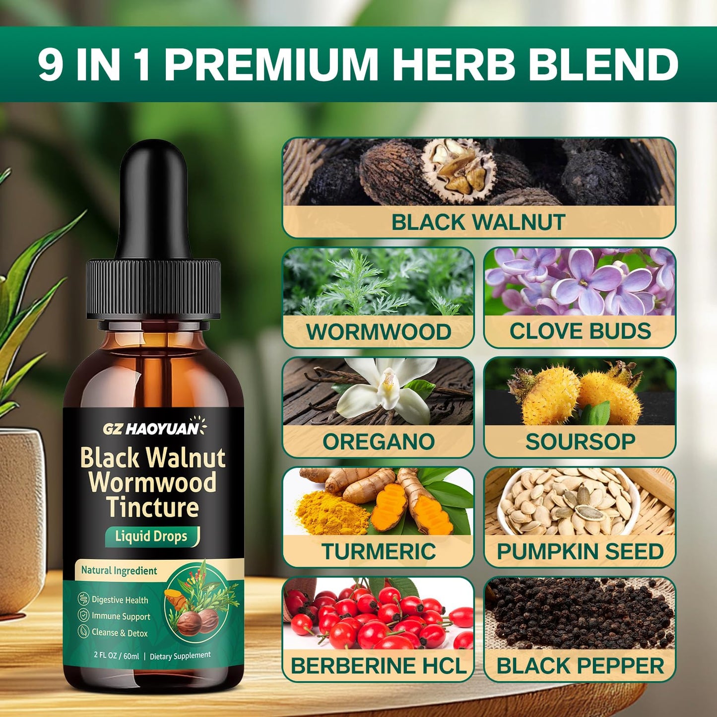 Black Walnut Wormwood Tincture for Gut Health – Gentle Digestive Support (2 oz)