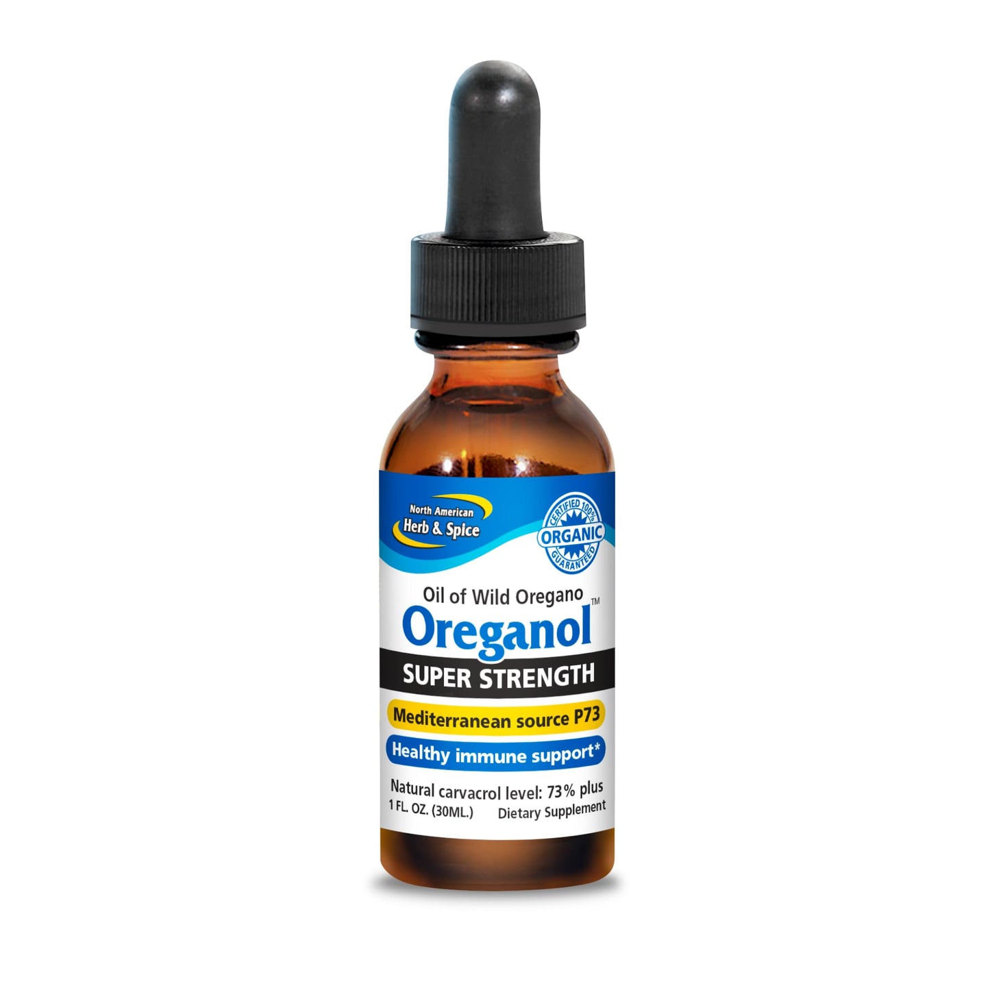 North American Herb & Spice Oreganol P73 Super Strength Wild Oregano Oil, 1 fl oz – Organic, Non-GMO, 432 Servings
