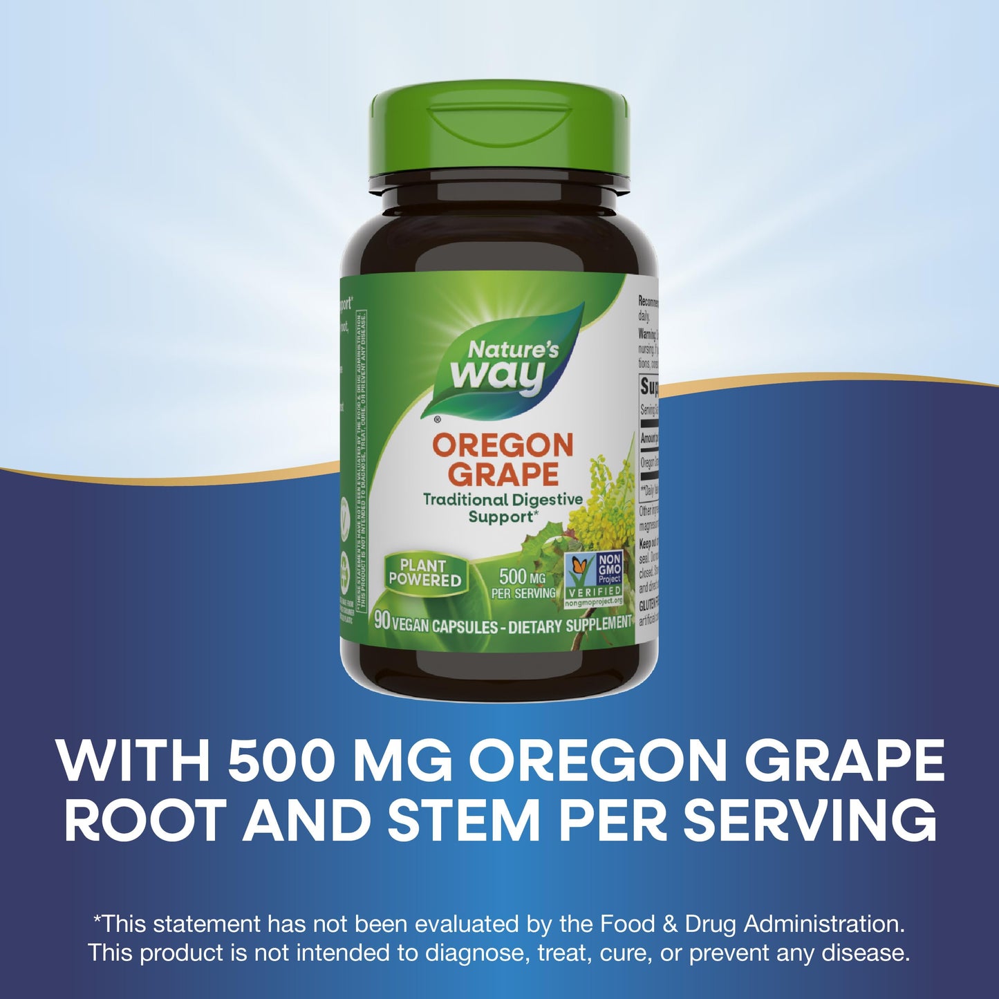Nature's Way Oregon Grape - Traditional Digestive Support Supplement, 500 mg per Serving | 90 Vegan Capsules