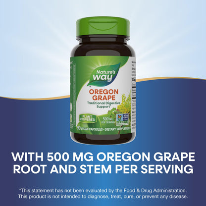 Nature's Way Oregon Grape - Traditional Digestive Support Supplement, 500 mg per Serving | 90 Vegan Capsules