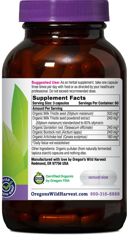 Oregon's Wild Harvest Milk Thistle & Dandelion — Organic Capsules, 180 Count