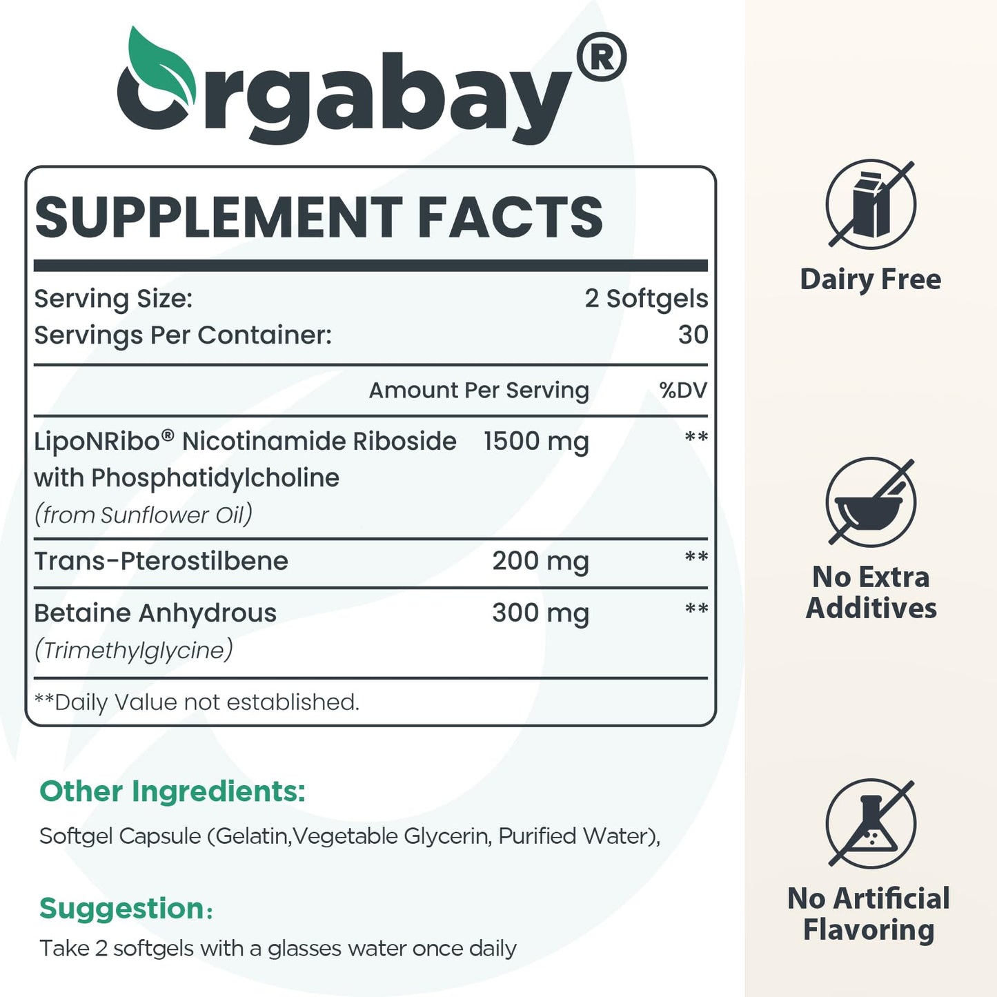Orgabay Liposomal Nicotinamide Riboside 2000 MG – TMG & Pterostilbene, NAD+ Support, 360 Count
