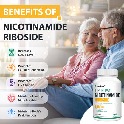 Orgabay Liposomal Nicotinamide Riboside 2000 MG with TMG and Pterostilbene – NAD+ Support for Healthy Aging, 120 Count