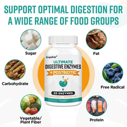 Orgabay Digestive Enzymes 1000mg with Postbiotics | 120 Veggie Capsules
