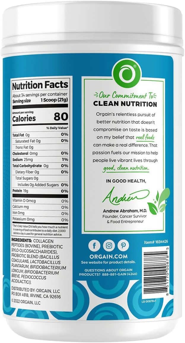 Orgain Collagen + Superfoods with 20g Grass-Fed Collagen & Vitamin C — Unflavored, 25.6 oz