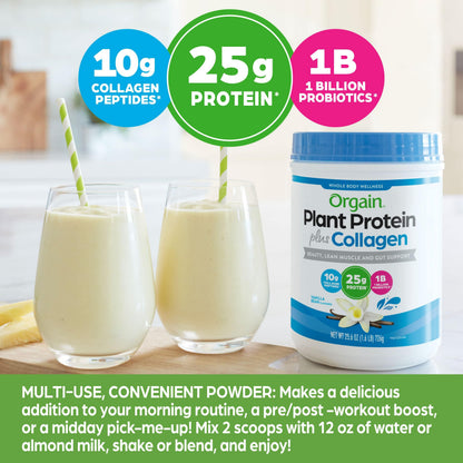 Orgain Protein Powder + Collagen, Vanilla Bean — 25g Protein, 10g Collagen, 1B Probiotics, Gluten Free