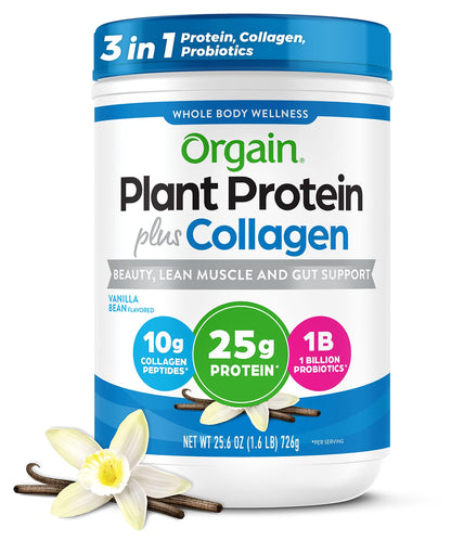 Orgain Protein Powder + Collagen, Vanilla Bean — 25g Protein, 10g Collagen, 1B Probiotics, Gluten Free