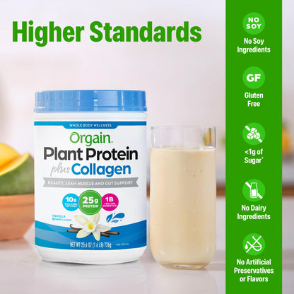 Orgain Protein Powder + Collagen, Vanilla Bean — 25g Protein, 10g Collagen, 1B Probiotics, Gluten Free