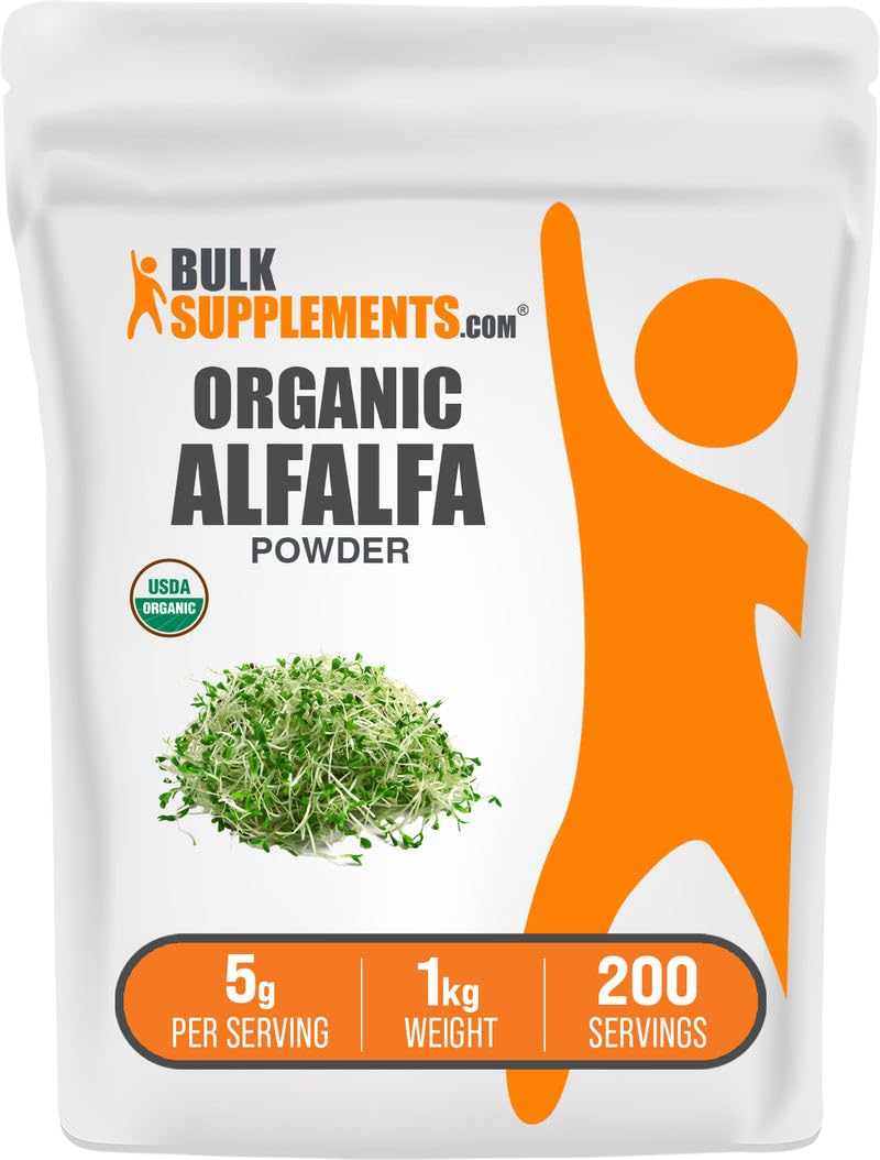 BulkSupplements Organic Alfalfa Grass Powder – Alfalfa Supplement, 1kg, Vegan & Gluten Free | 5g Serving
