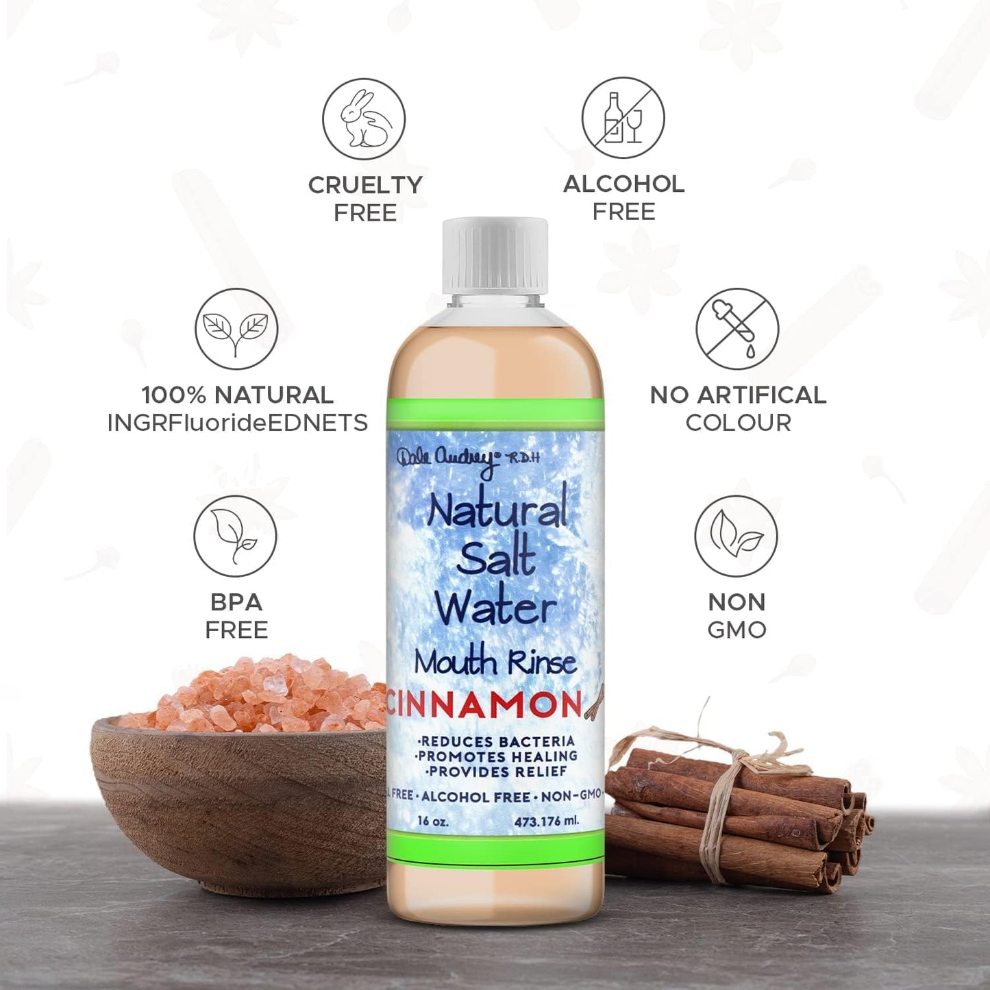 3 Pack Natural Saltwater Mouth Rinse – Himalayan Pink Salt Water Oral Rinse, Organic Cinnamon Flavor, Fluoride & Alcohol Free – 16 fl oz