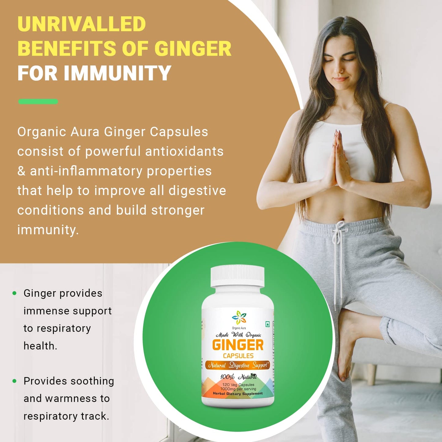 Organic Aura Ginger Capsules – 120 Veg Capsules (2 Month Supply)