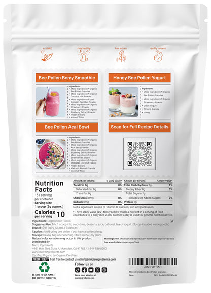 Micro Ingredients Organic Bee Pollen Granules, 1 lb – Raw & Natural Superfood | Keto, Non-GMO