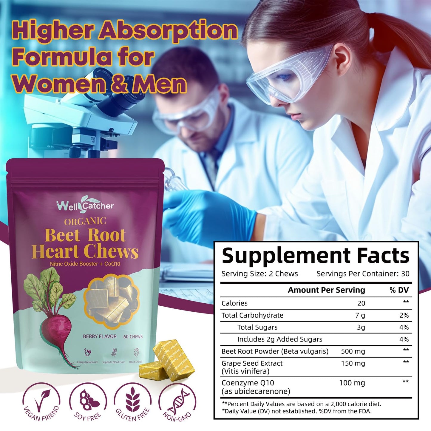 Organic Beet Root Chews – Heart Health & Nitric Oxide Support (60 CT) – Vegan & Non-GMO