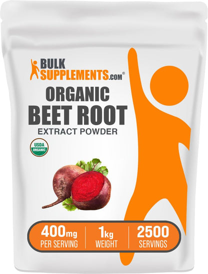 BulkSupplements Organic Beet Root Extract Powder – Beet Root Powder, Nitric Oxide Support, Vegan & Gluten Free, 400 mg per Serving, 1 kg