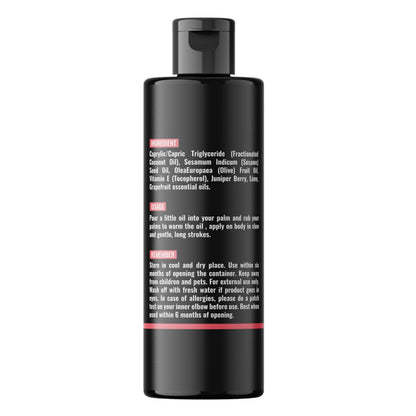 Organic Berry Full Body Massage Oil - Revitalising & Detoxifying | No Stain & Non-Sticky | with Fractionated Coconut Oil, Lime & Juniper Berry Oil - 4.05 Fl Oz
