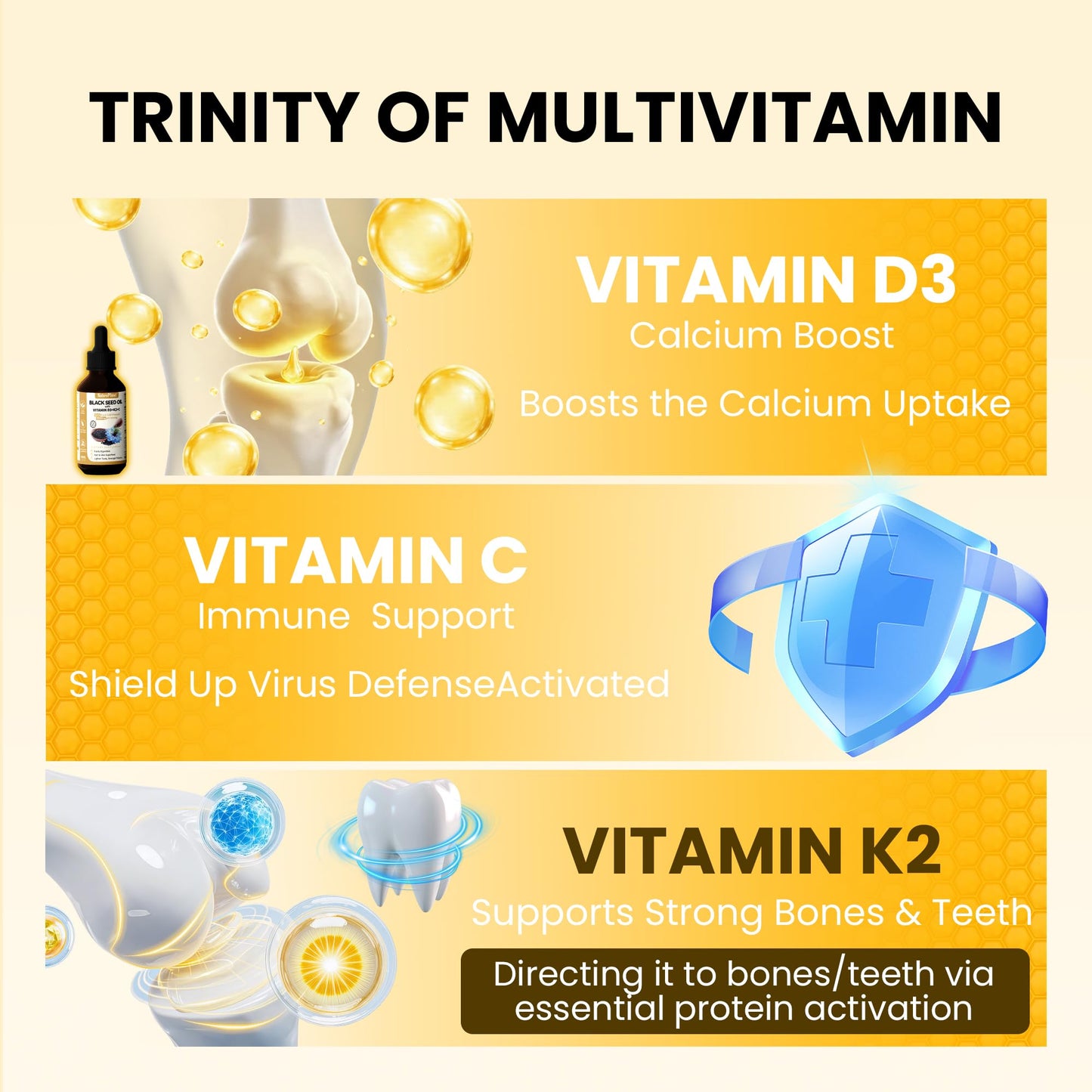 Organic Black Seed Oil Multivitamin Drops with D3, K2 & C | 2 oz (60 ml) Vegan, Gluten-Free
