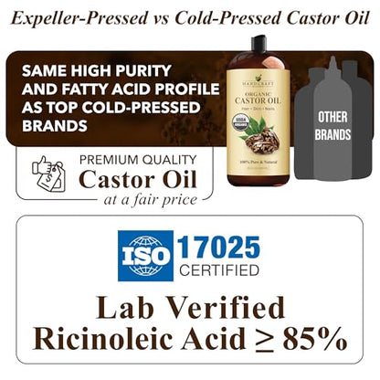 Handcraft Blends Organic Castor Oil 28 Fl Oz - 100% Pure & Natural, Expeller-Pressed, Hexane-Free